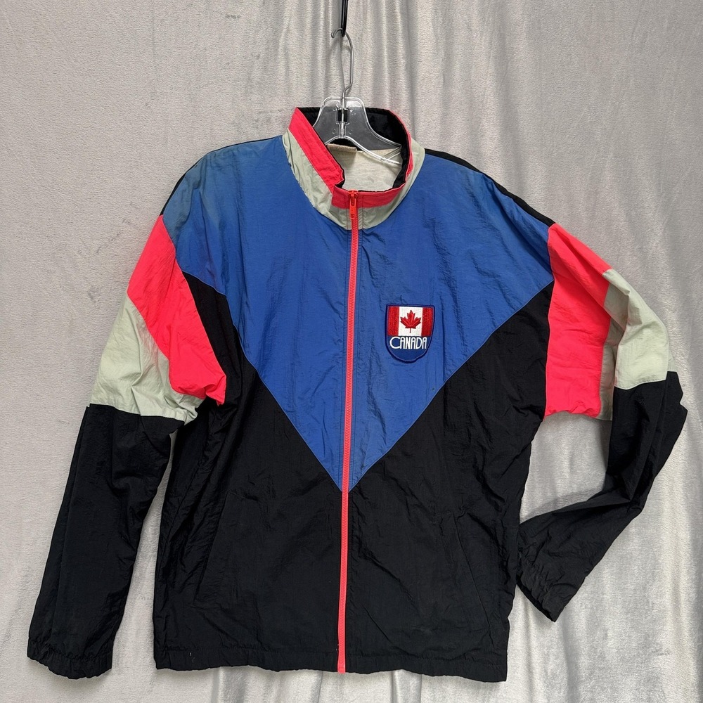 Vintage Canada Jacket Mens Small Black Colorblock‎ Cheetah Windbreaker 90s Retro
